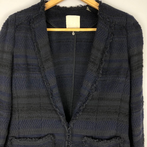 Rebecca Taylor Tweed Blazer with Frayed Edges Navy - Picture 3 of 16